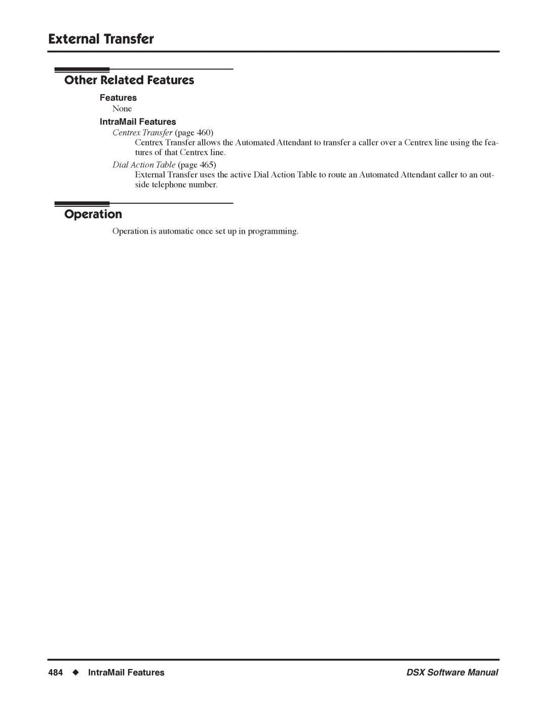 NEC N 1093100, P software manual Centrex Transfer, Dial Action Table 