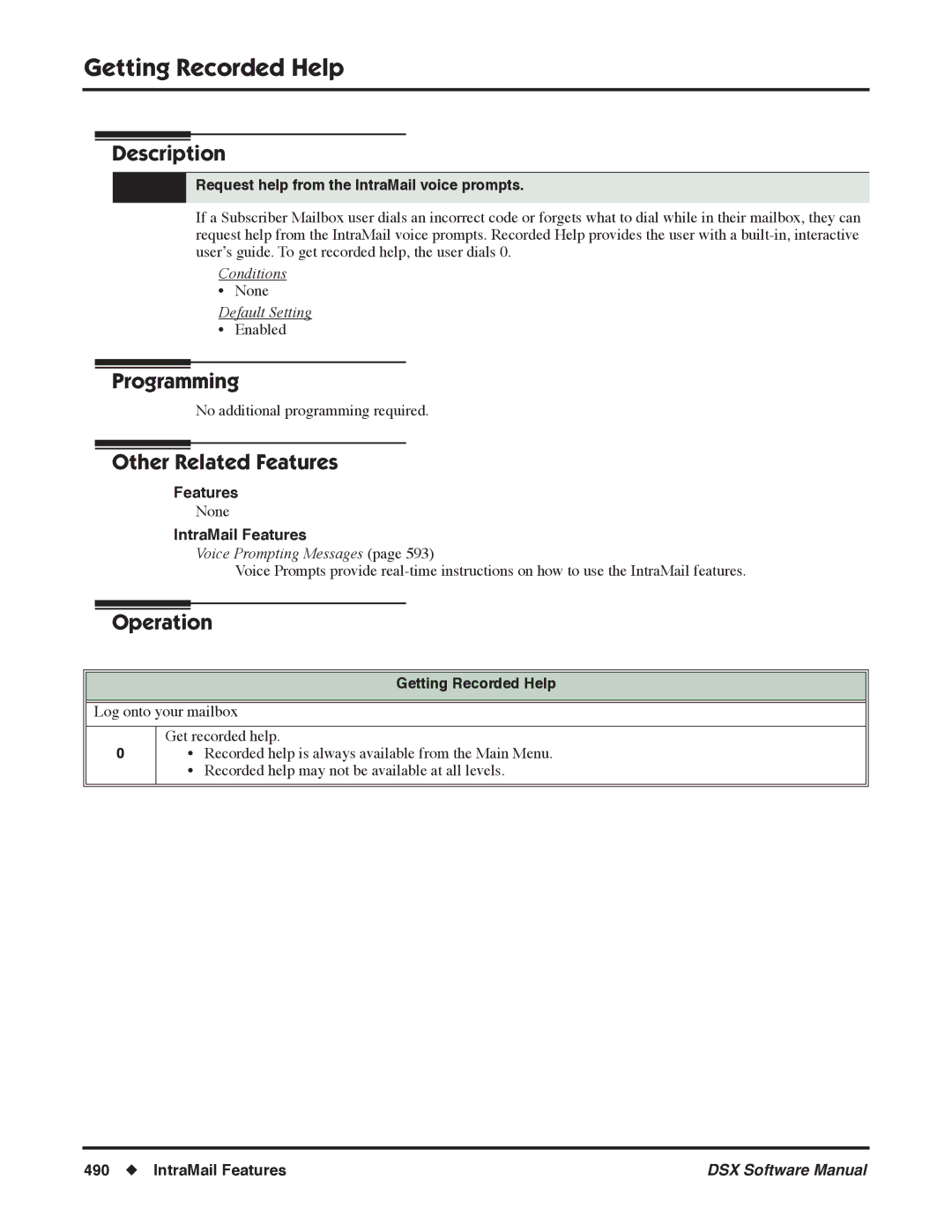 NEC N 1093100, P software manual Getting Recorded Help, Request help from the IntraMail voice prompts 