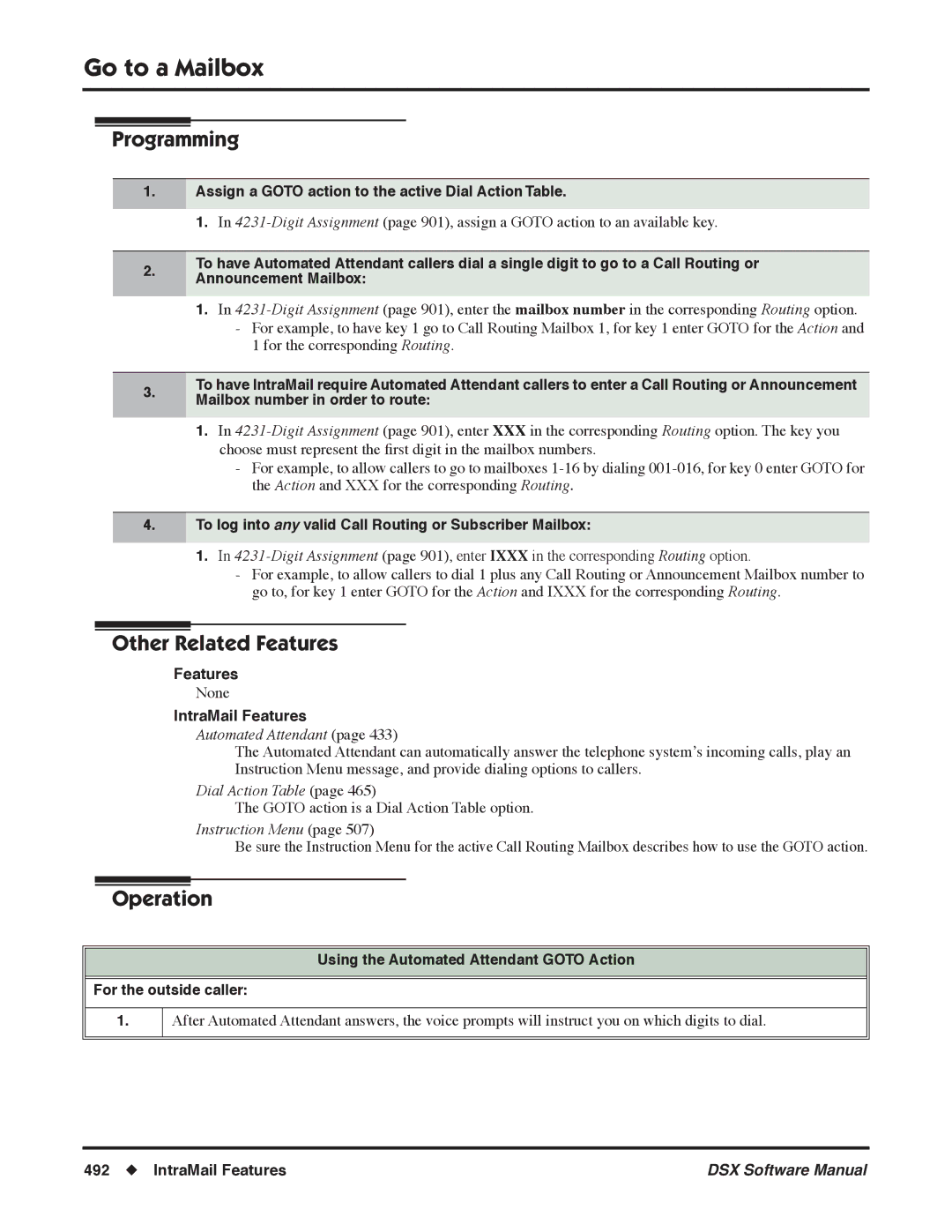 NEC N 1093100, P software manual Assign a Goto action to the active Dial Action Table, Instruction Menu 