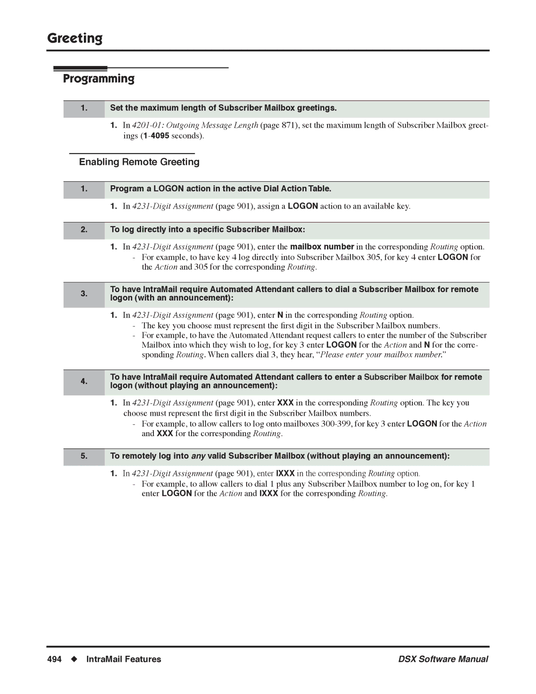 NEC N 1093100, P software manual Enabling Remote Greeting, Set the maximum length of Subscriber Mailbox greetings 