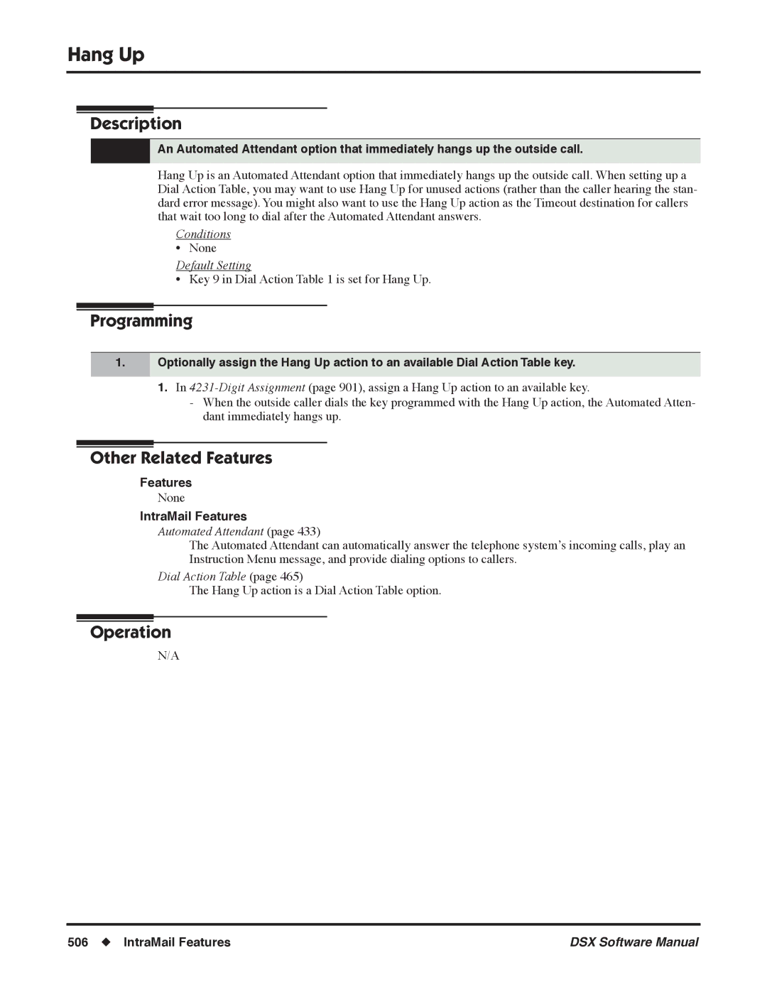 NEC N 1093100, P software manual Hang Up, Conditions 