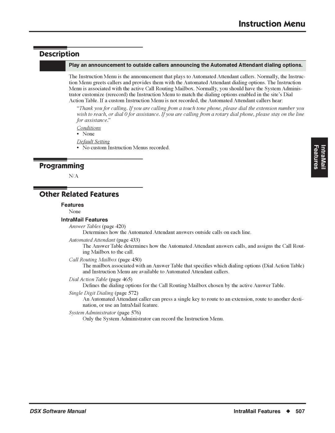 NEC P, N 1093100 software manual Instruction Menu, Single Digit Dialing 