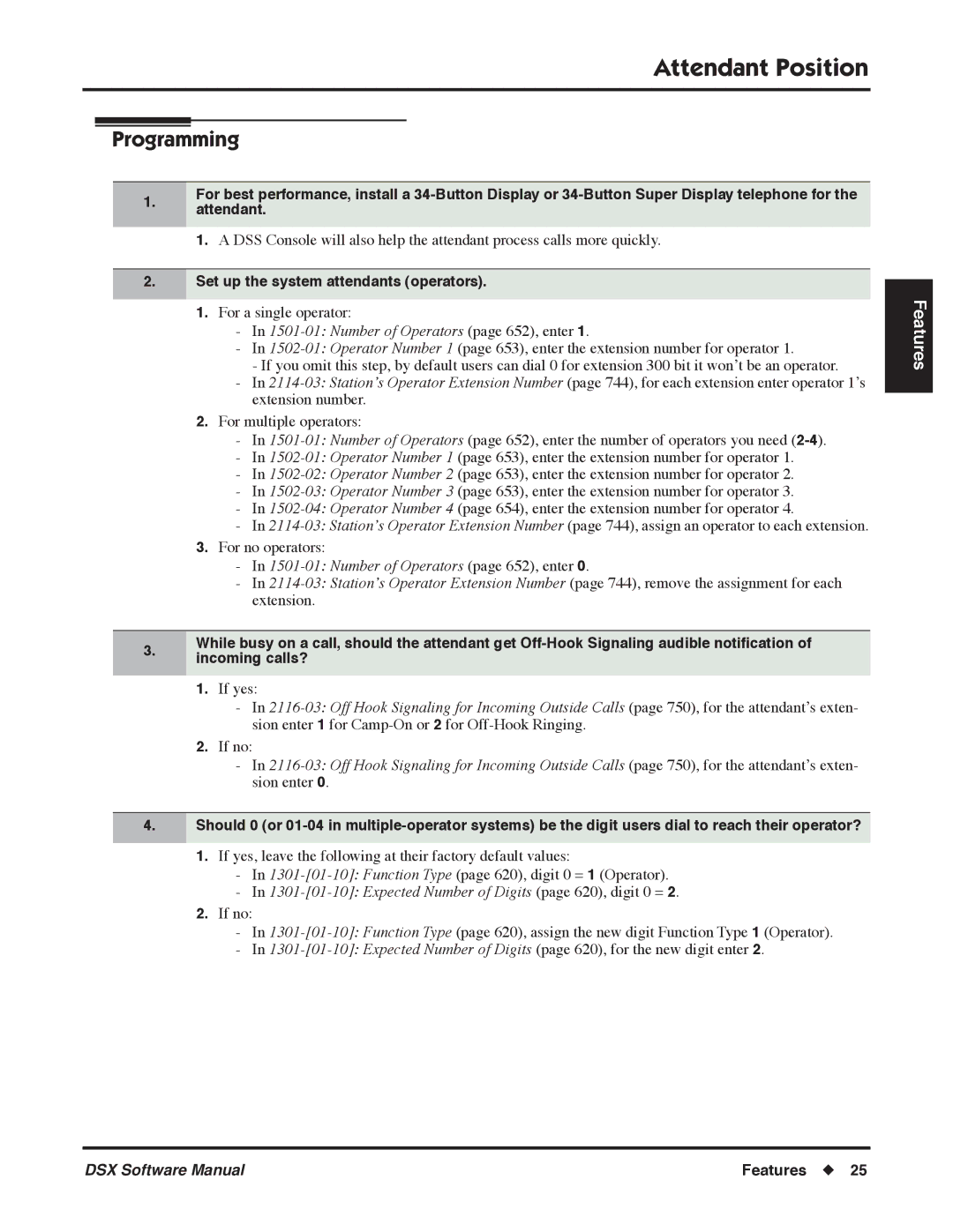 NEC P, N 1093100 software manual Set up the system attendants operators, Number of Operators page 652, enter 