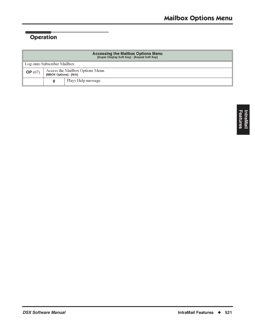 NEC P, N 1093100 software manual Accessing the Mailbox Options Menu 