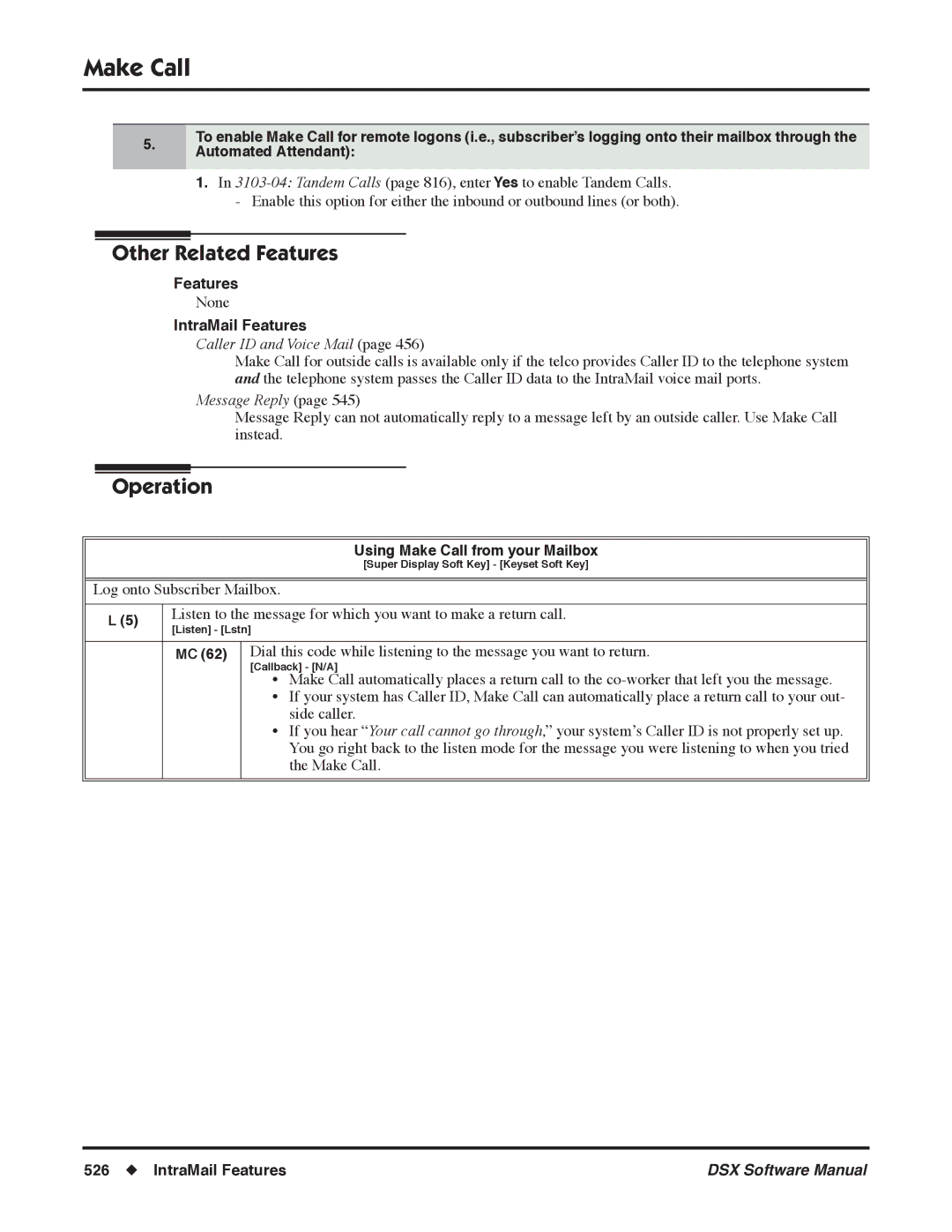 NEC N 1093100, P software manual Caller ID and Voice Mail, Message Reply, Using Make Call from your Mailbox 