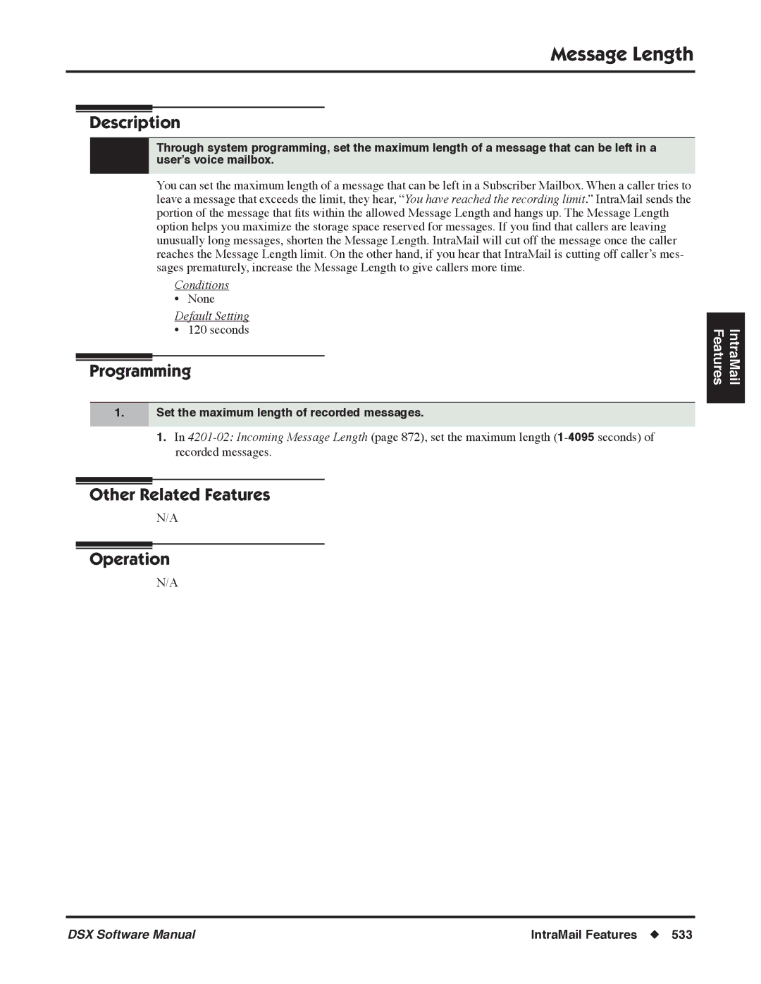 NEC P, N 1093100 software manual Message Length, Set the maximum length of recorded messages 