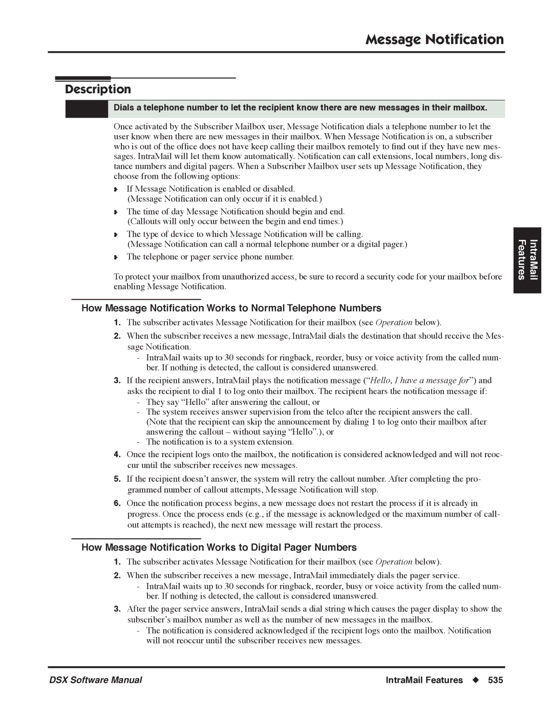 NEC P, N 1093100 software manual How Message Notiﬁcation Works to Normal Telephone Numbers 