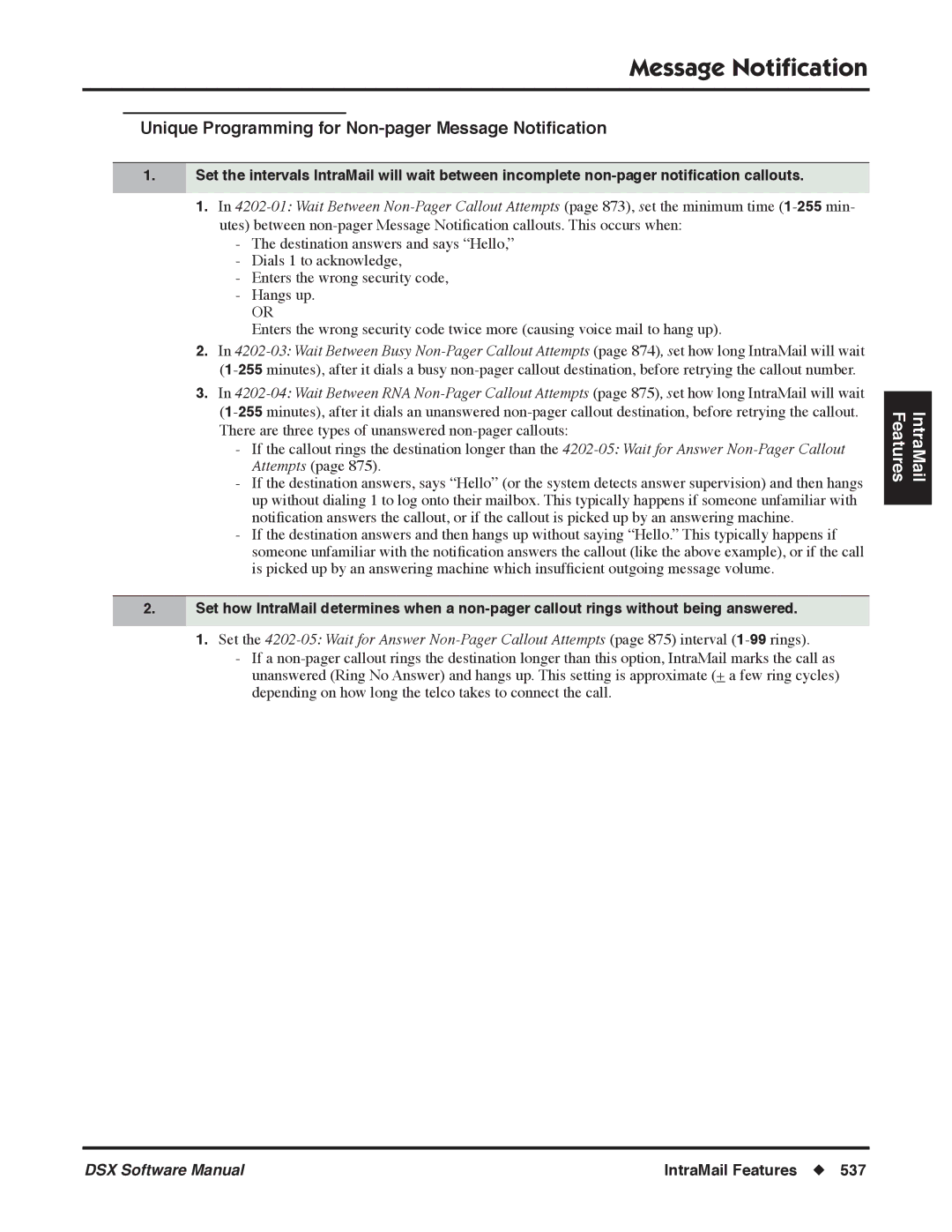 NEC N 1093100 software manual Unique Programming for Non-pager Message Notiﬁcation 