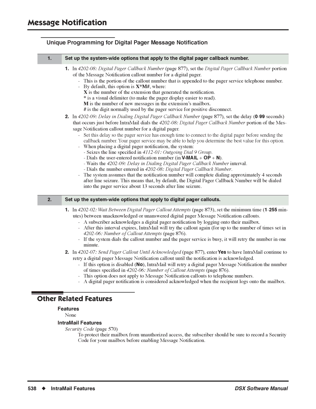 NEC N 1093100 software manual Unique Programming for Digital Pager Message Notiﬁcation 