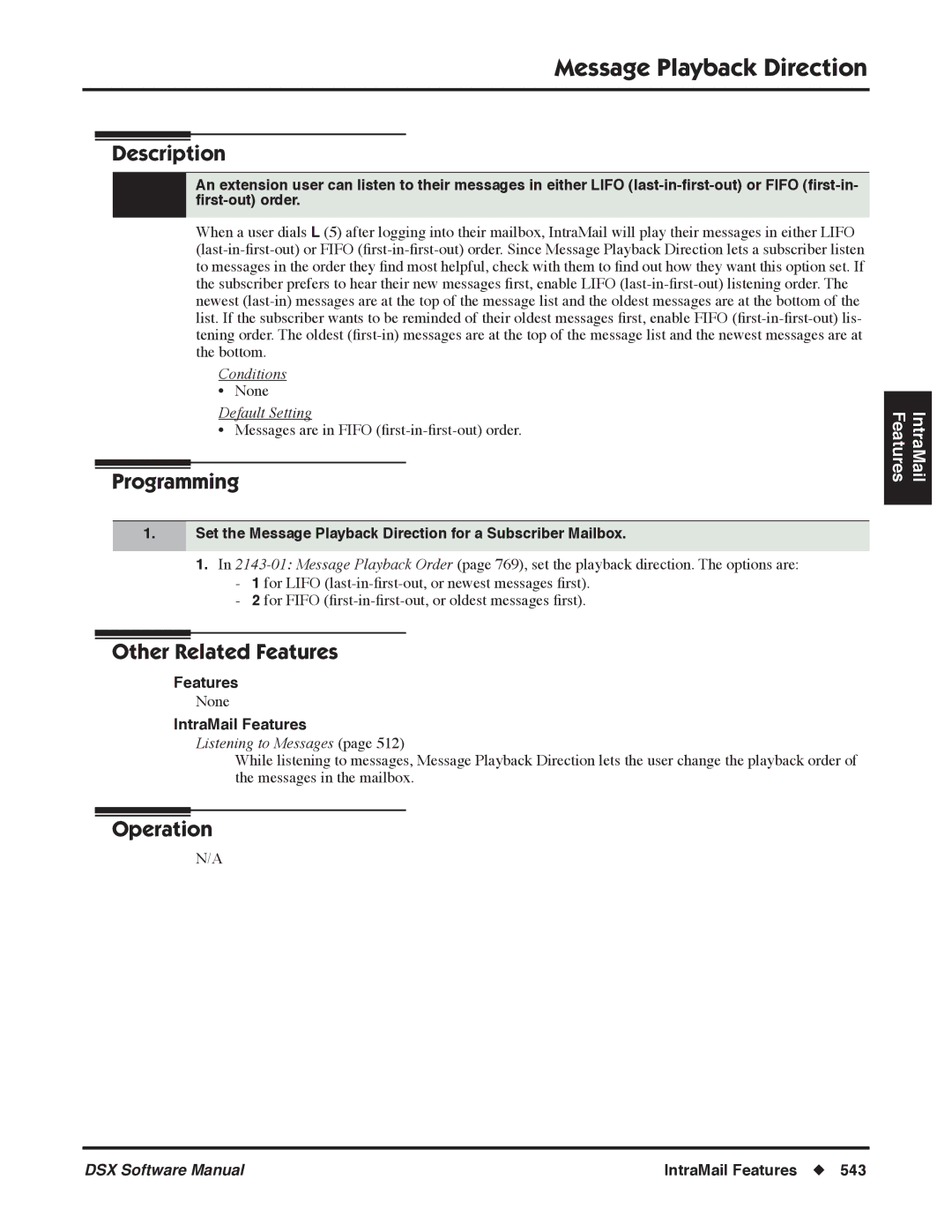 NEC N 1093100 software manual Set the Message Playback Direction for a Subscriber Mailbox 