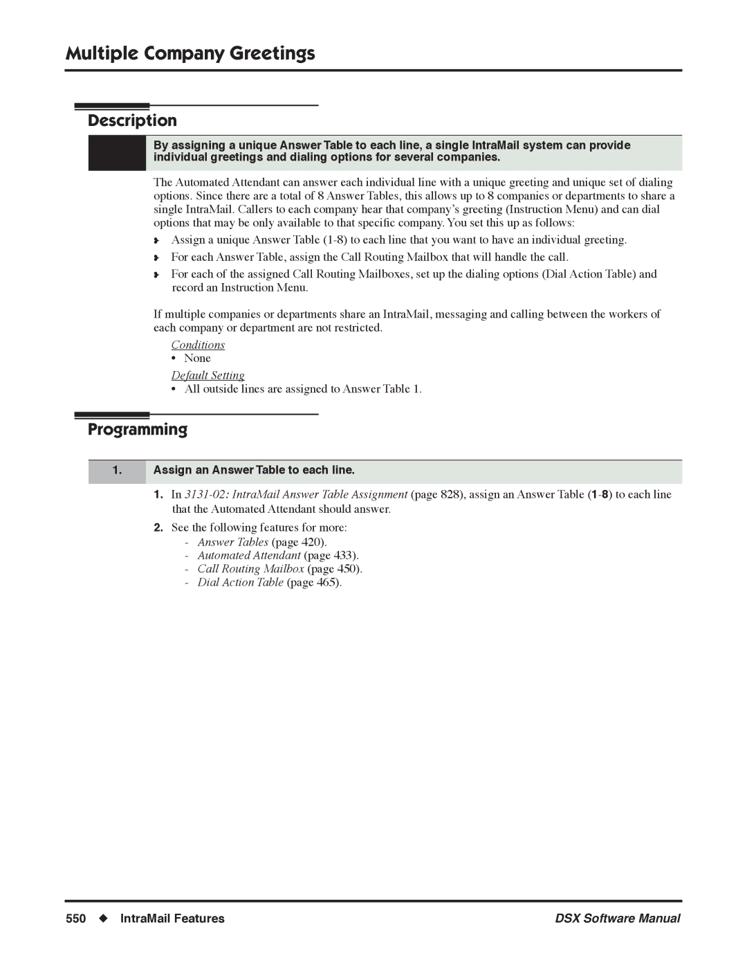 NEC N 1093100, P software manual Multiple Company Greetings, Assign an Answer Table to each line 