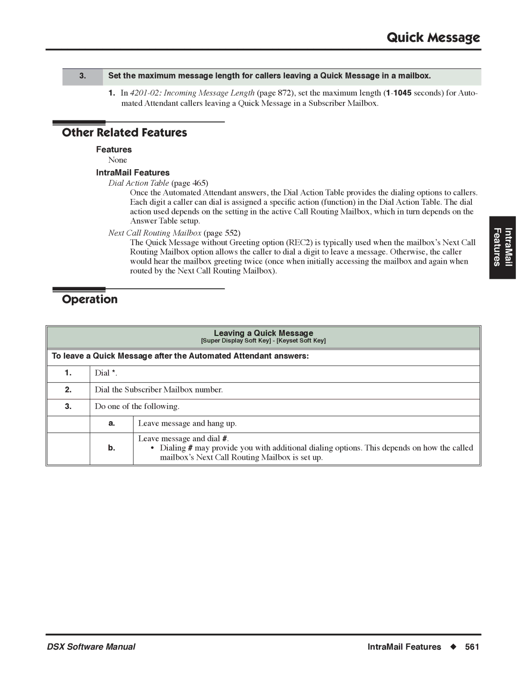 NEC P, N 1093100 software manual Dial Action Table, Leaving a Quick Message 