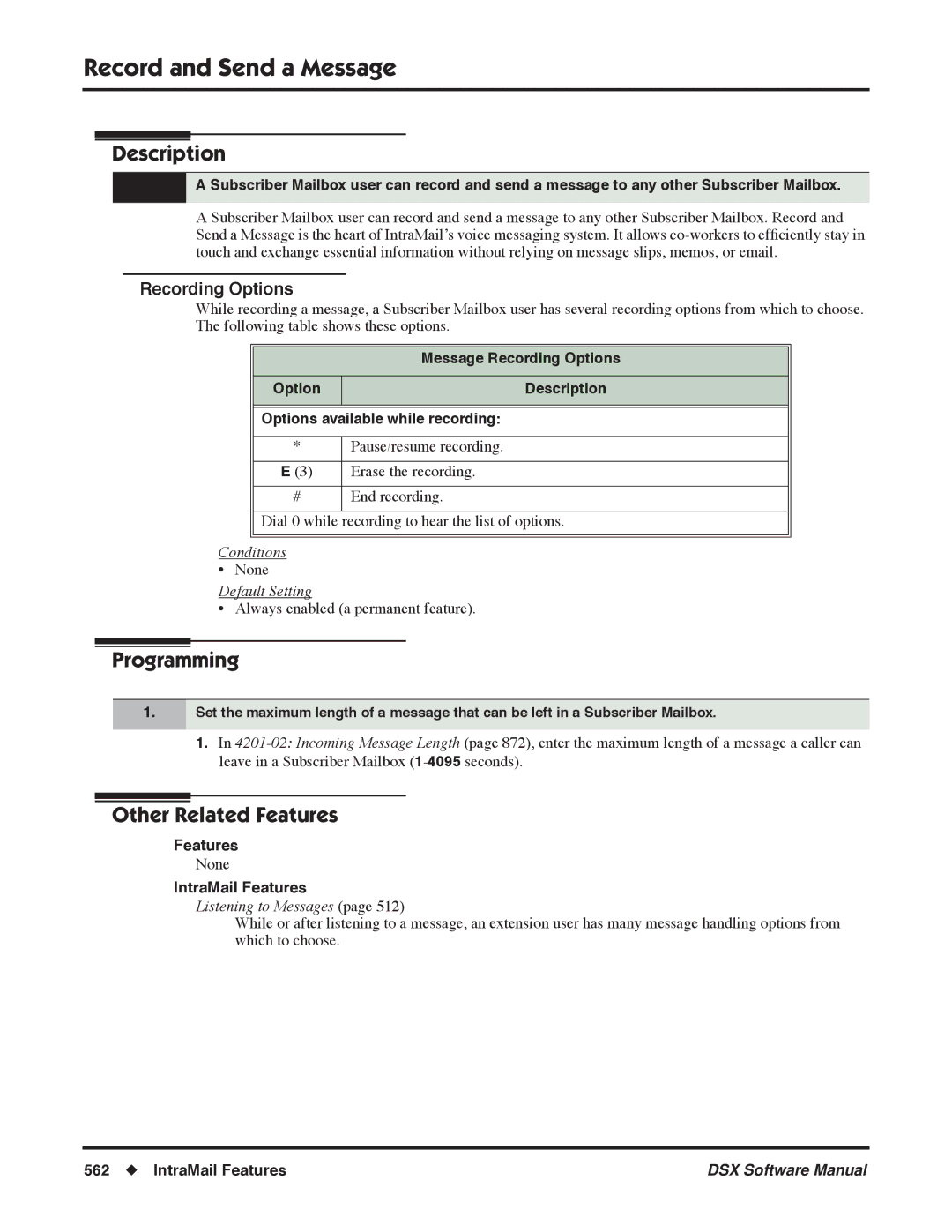 NEC N 1093100, P software manual Record and Send a Message, Recording Options 