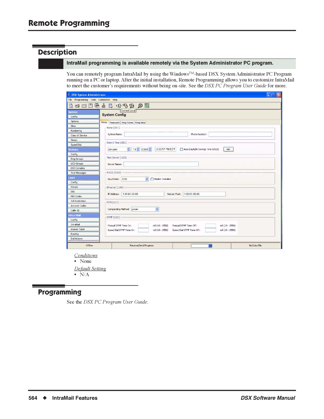 NEC N 1093100 software manual Remote Programming, See the DSX PC Program User Guide 