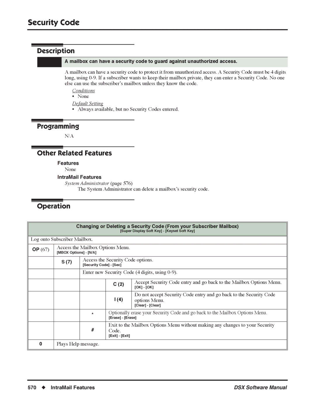 NEC N 1093100, P software manual Security Code, System Administrator 