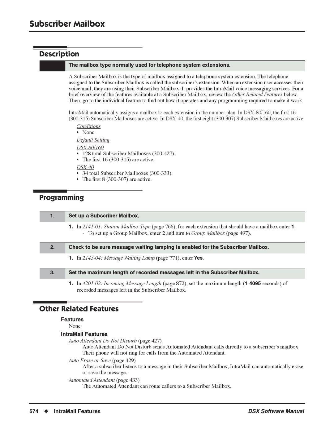 NEC N 1093100, P software manual Mailbox type normally used for telephone system extensions, Set up a Subscriber Mailbox 