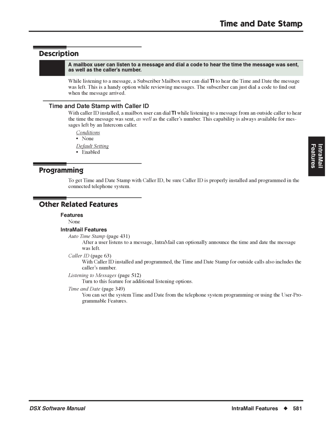 NEC P, N 1093100 software manual Time and Date Stamp with Caller ID 