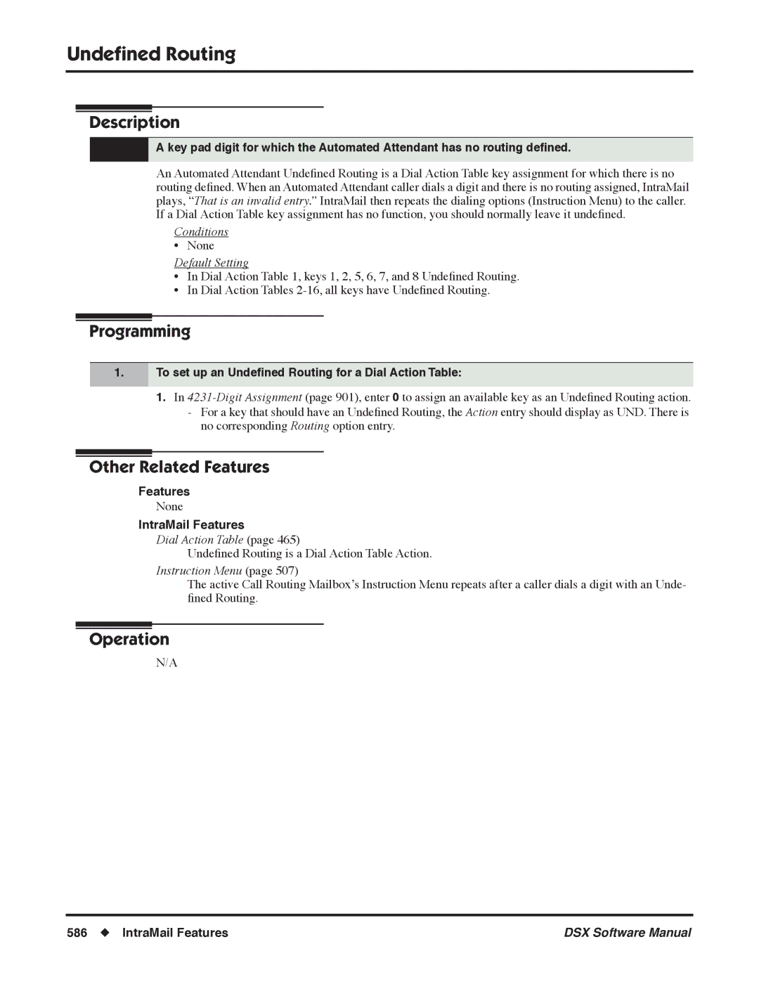 NEC N 1093100, P software manual To set up an Undeﬁned Routing for a Dial Action Table 