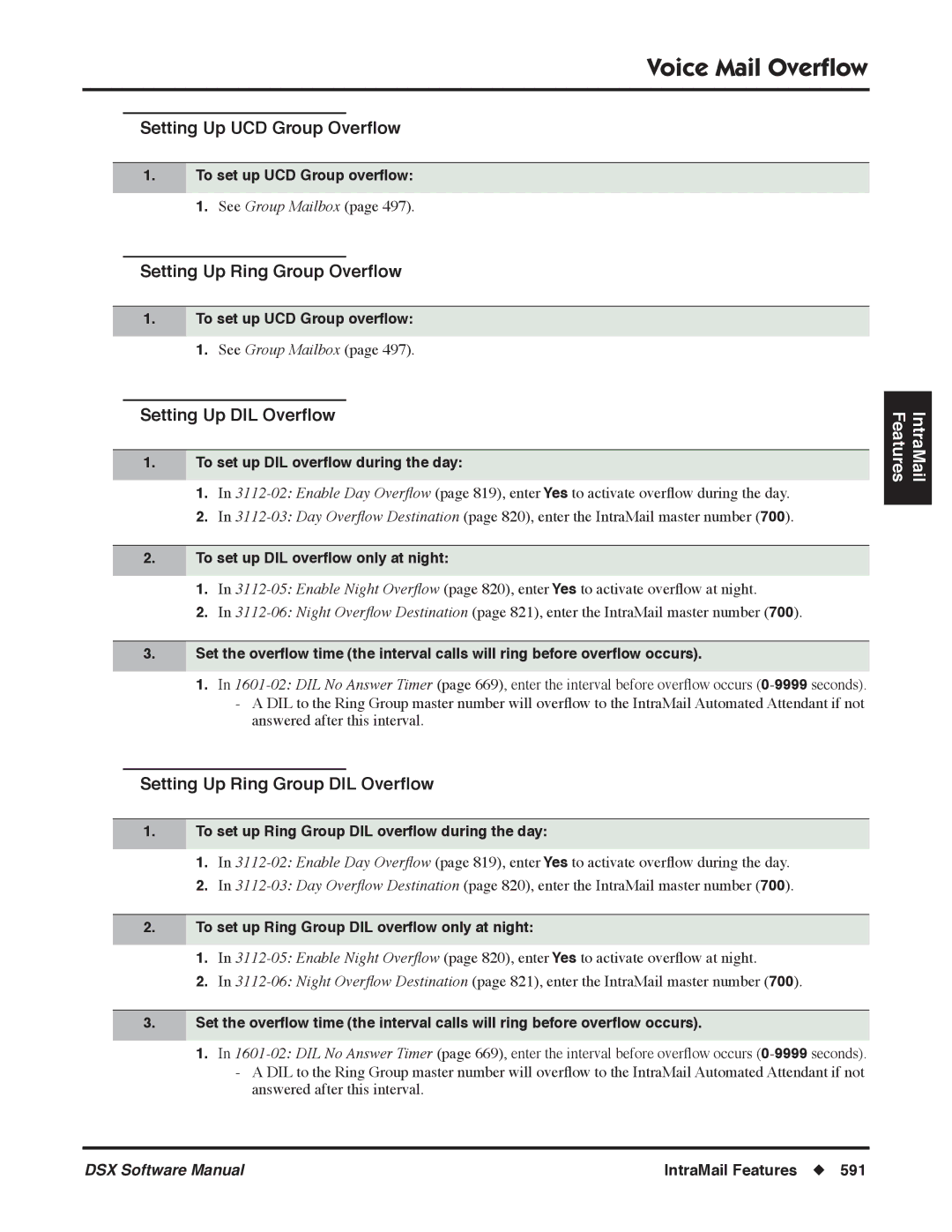 NEC P, N 1093100 software manual Setting Up UCD Group Overﬂow, Setting Up Ring Group Overﬂow, Setting Up DIL Overﬂow 