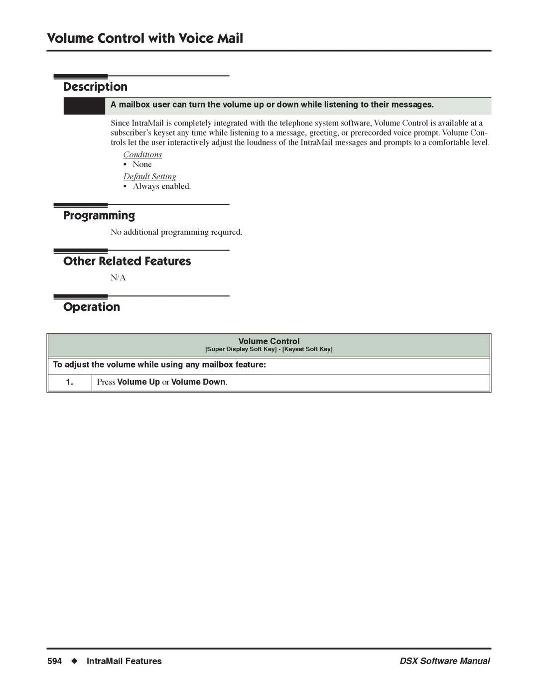 NEC N 1093100, P software manual Volume Control with Voice Mail 