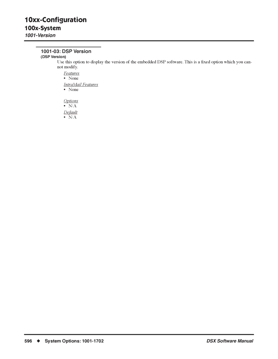 NEC N 1093100 software manual DSP Version, System Options 