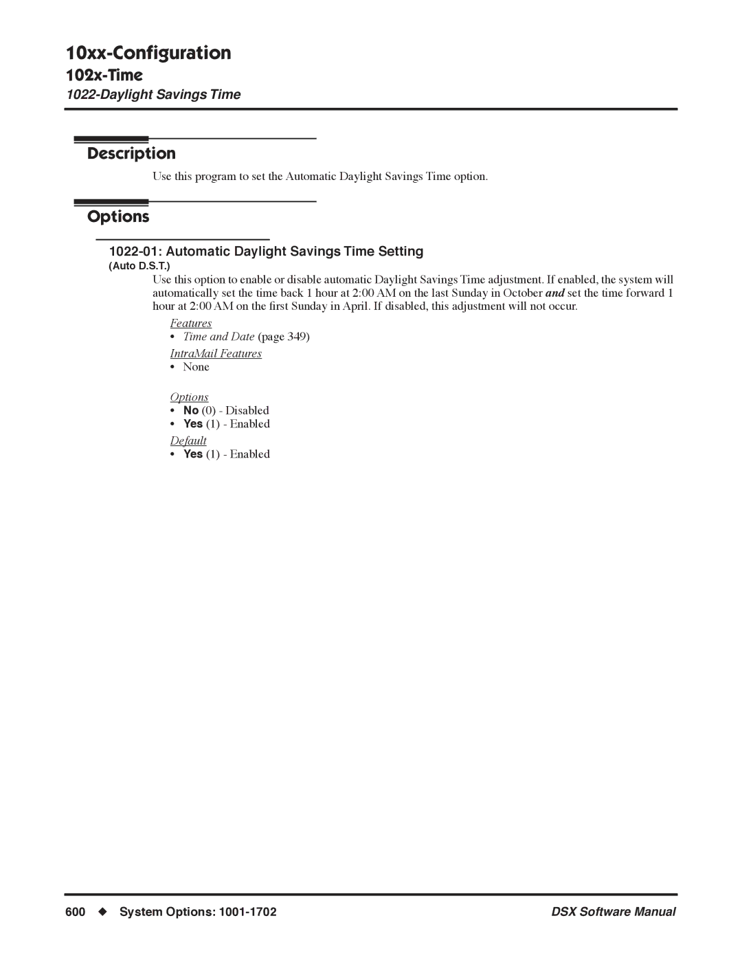 NEC N 1093100, P software manual Automatic Daylight Savings Time Setting 