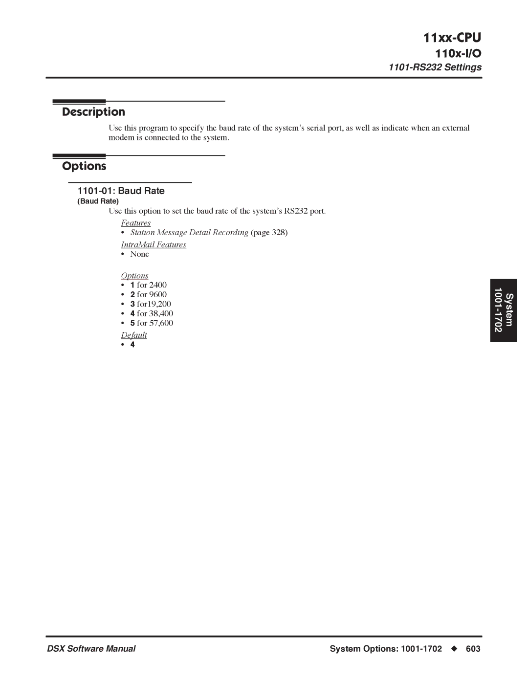 NEC N 1093100 software manual 11xx-CPU, Baud Rate 