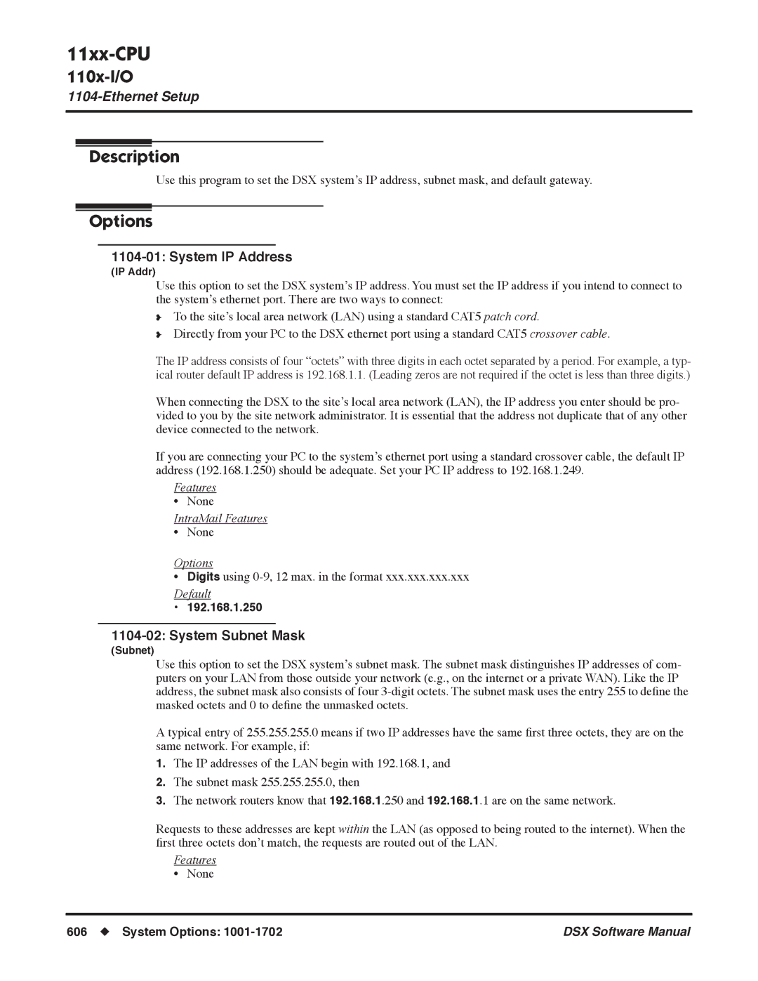 NEC N 1093100 software manual System IP Address, System Subnet Mask, 192.168.1.250 