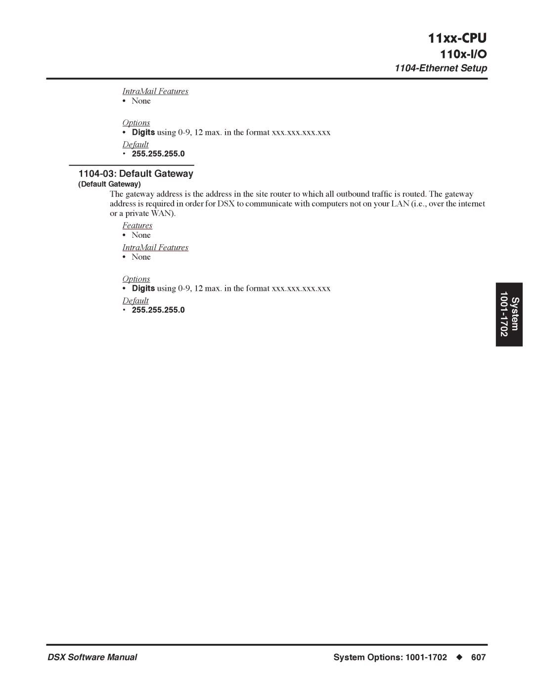 NEC P, N 1093100 software manual Default Gateway, 255.255.255.0 