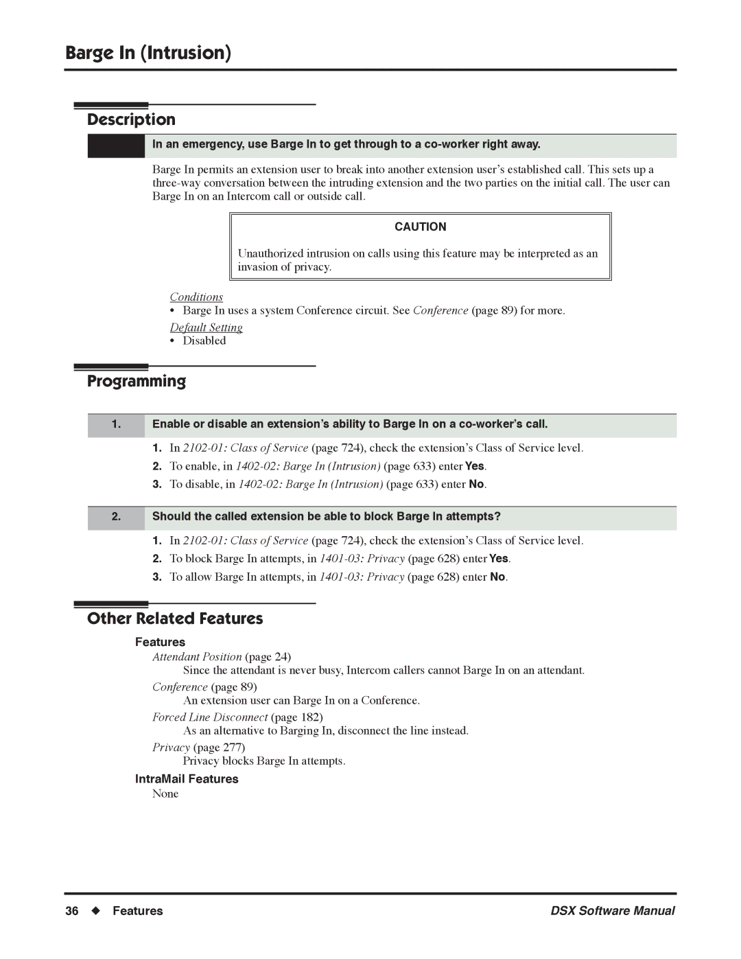 NEC N 1093100, P software manual Barge In Intrusion, Conference 