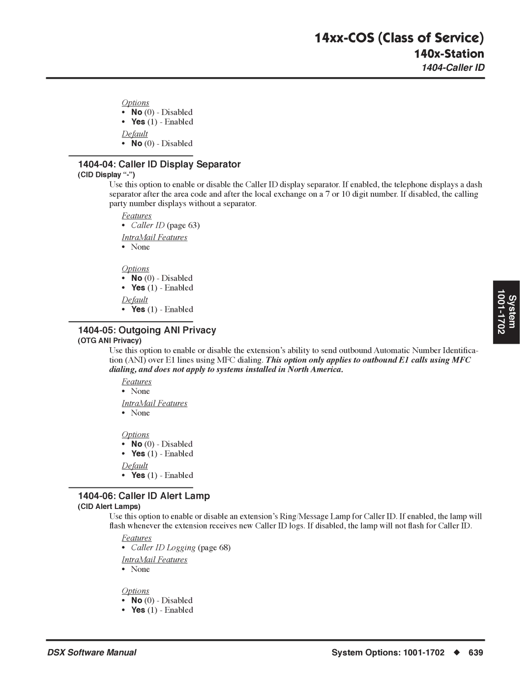 NEC N 1093100 software manual Outgoing ANI Privacy, Caller ID Alert Lamp, Features Caller ID Logging IntraMail Features 