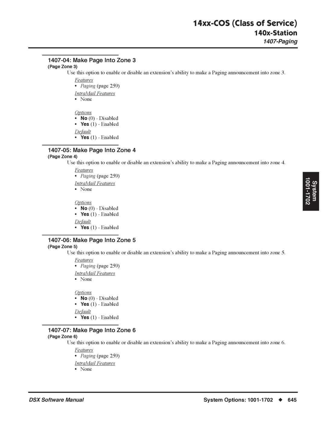 NEC P, N 1093100 software manual 14xx-COS Class of Service 