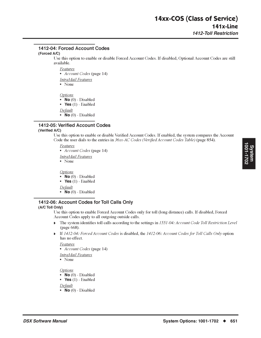 NEC P, N 1093100 software manual Account Codes for Toll Calls Only, Features Account Codes IntraMail Features 