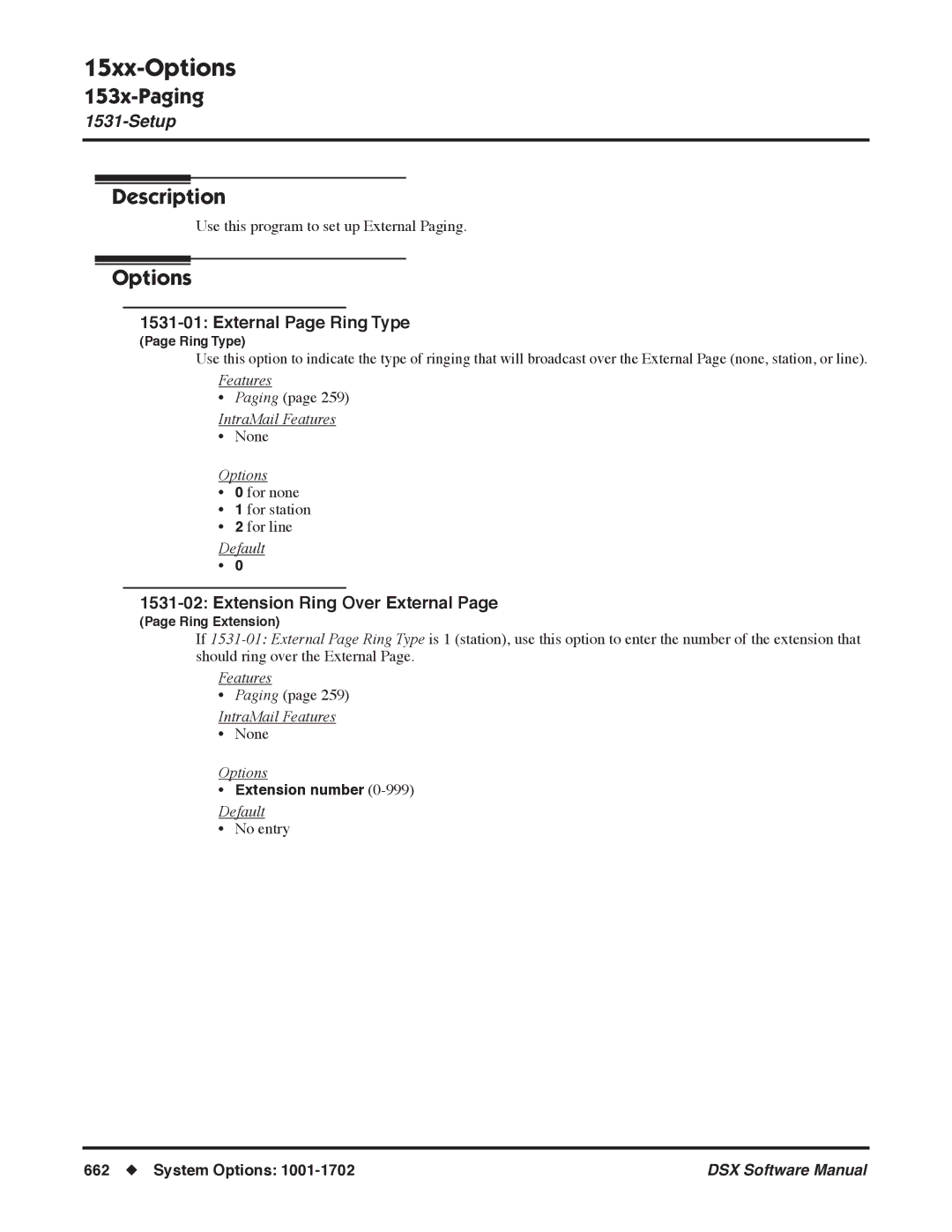 NEC N 1093100 software manual External Page Ring Type, Extension Ring Over External 