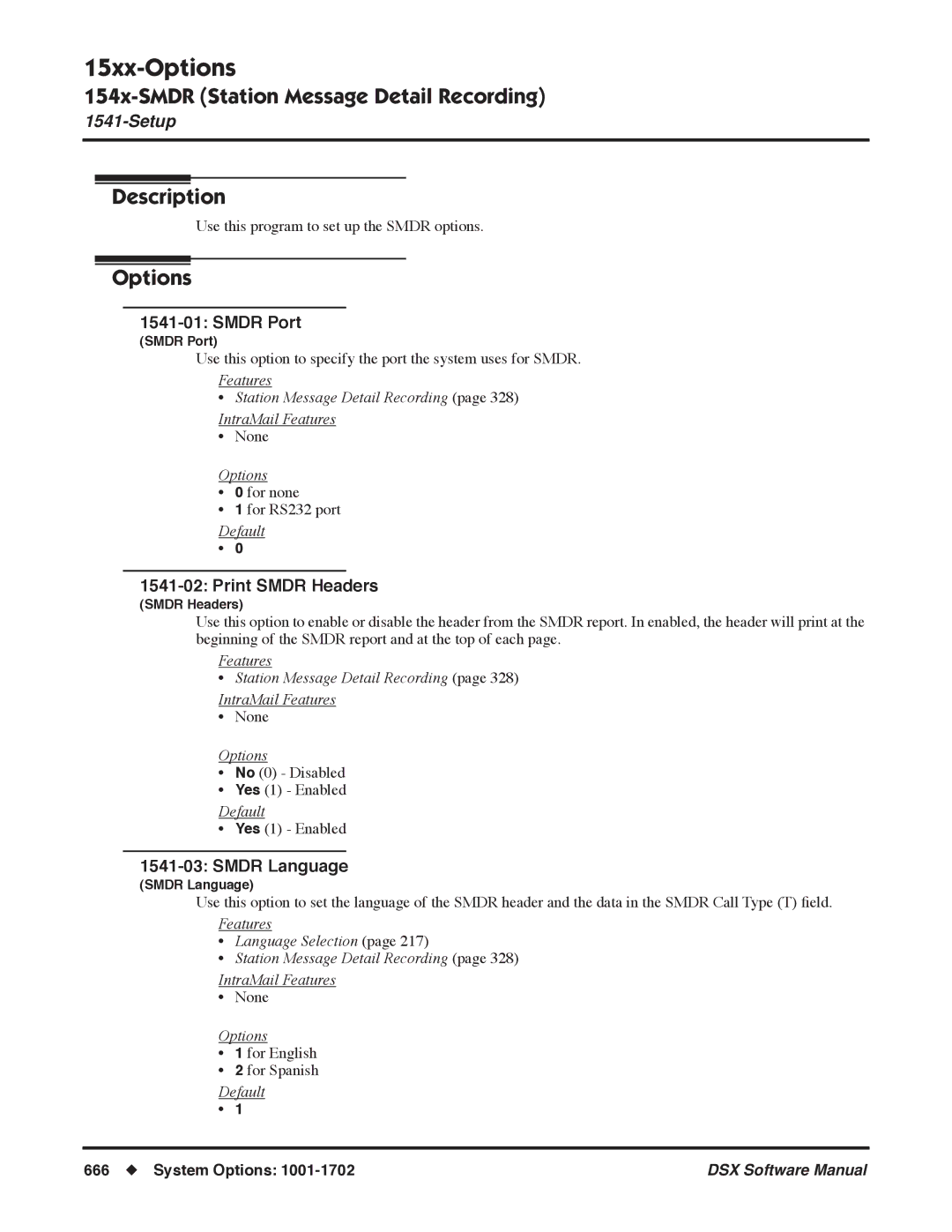 NEC N 1093100 software manual Smdr Port, Print Smdr Headers, Smdr Language 