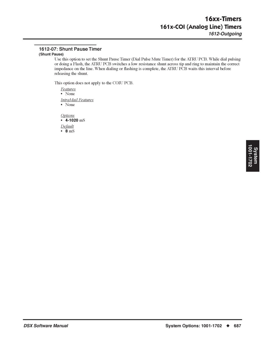 NEC N 1093100 software manual Shunt Pause Timer 