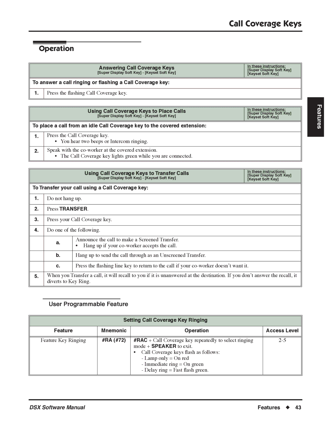 NEC N 1093100 software manual User Programmable Feature 