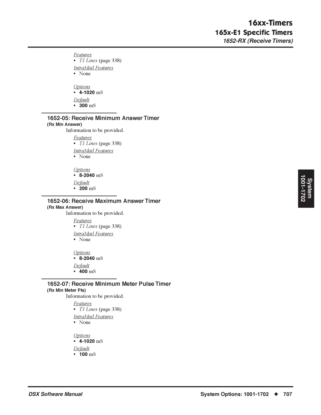 NEC N 1093100 Receive Minimum Answer Timer, Receive Maximum Answer Timer, Receive Minimum Meter Pulse Timer, 200 mS 