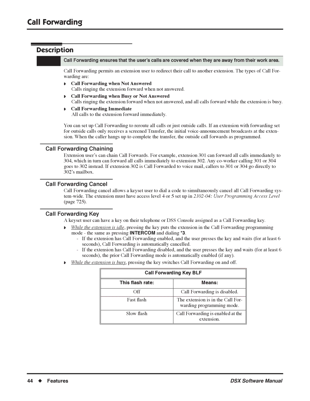 NEC N 1093100, P software manual Call Forwarding Chaining, Call Forwarding Cancel, Call Forwarding Key 