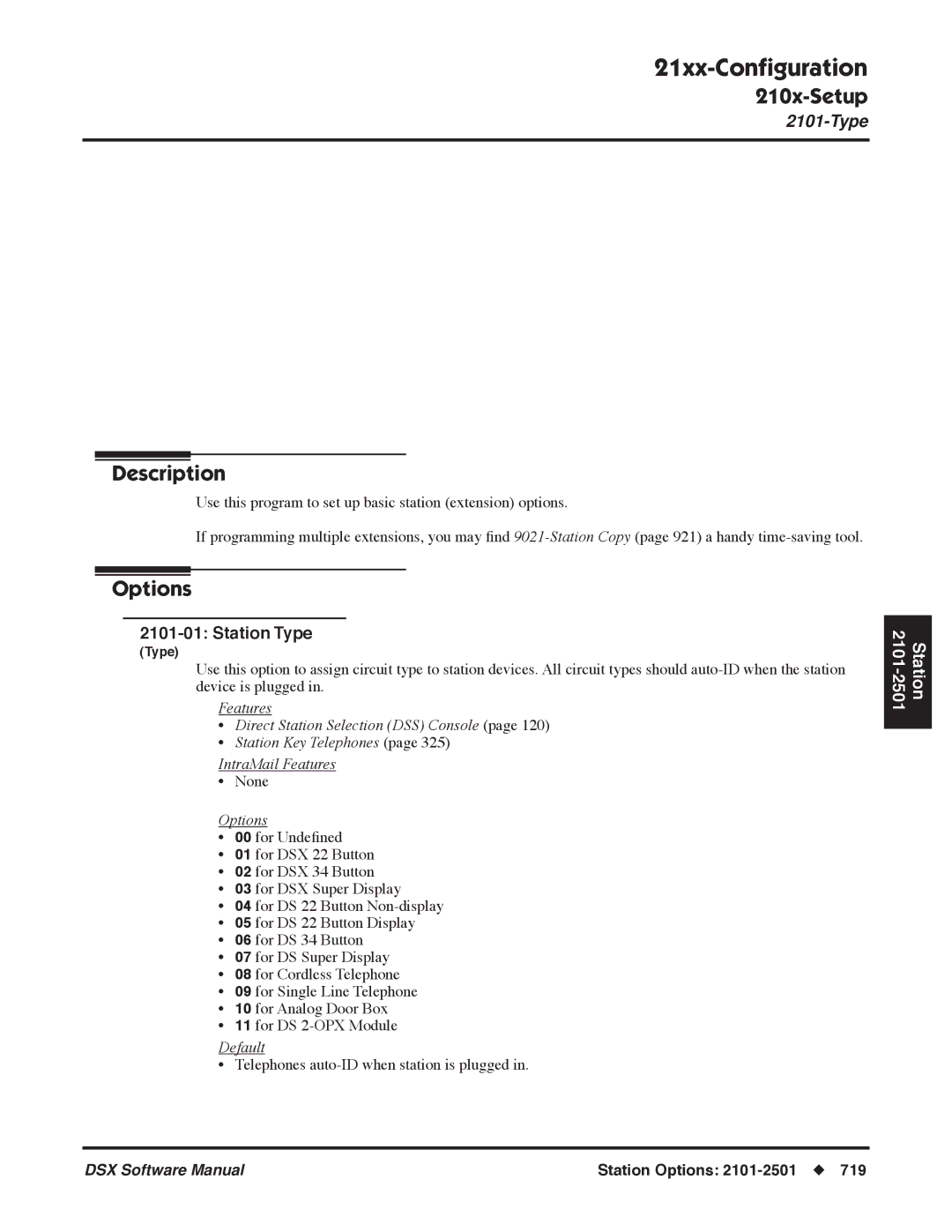 NEC P, N 1093100 software manual 21xx-Conﬁguration, Station Type 