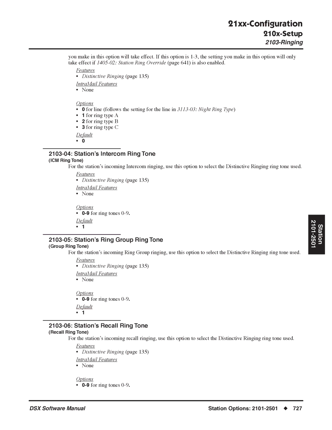 NEC P, N 1093100 software manual Station’s Intercom Ring Tone, Station’s Ring Group Ring Tone, Station’s Recall Ring Tone 