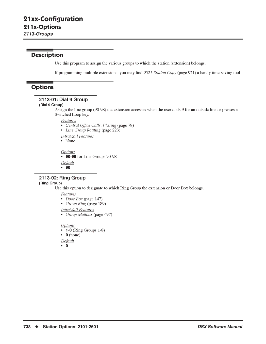 NEC N 1093100, P software manual Dial 9 Group, Ring Group, Group Ring IntraMail Features Group Mailbox Options 