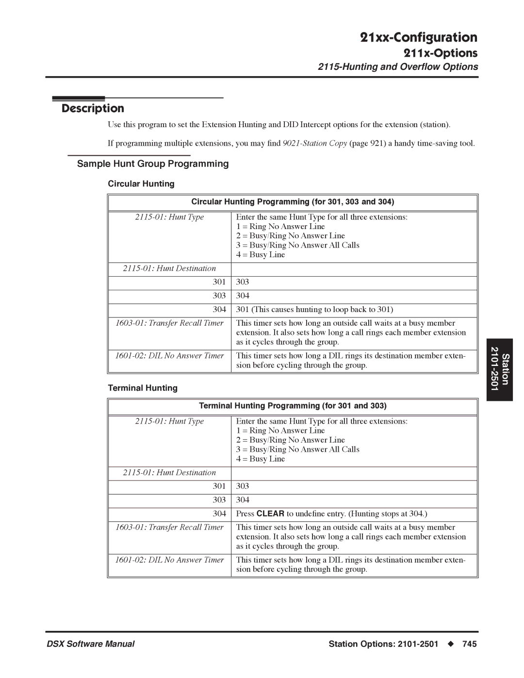 NEC N 1093100 software manual Sample Hunt Group Programming, Circular Hunting Circular Hunting Programming for 301, 303 