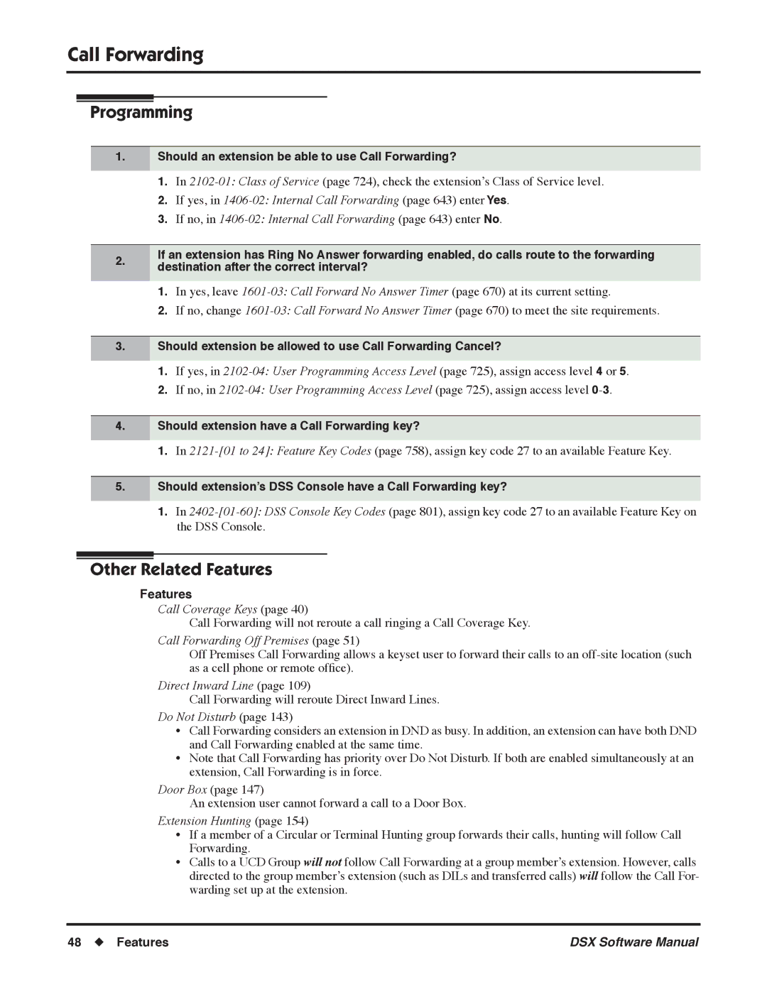 NEC N 1093100, P Should an extension be able to use Call Forwarding?, Should extension have a Call Forwarding key? 