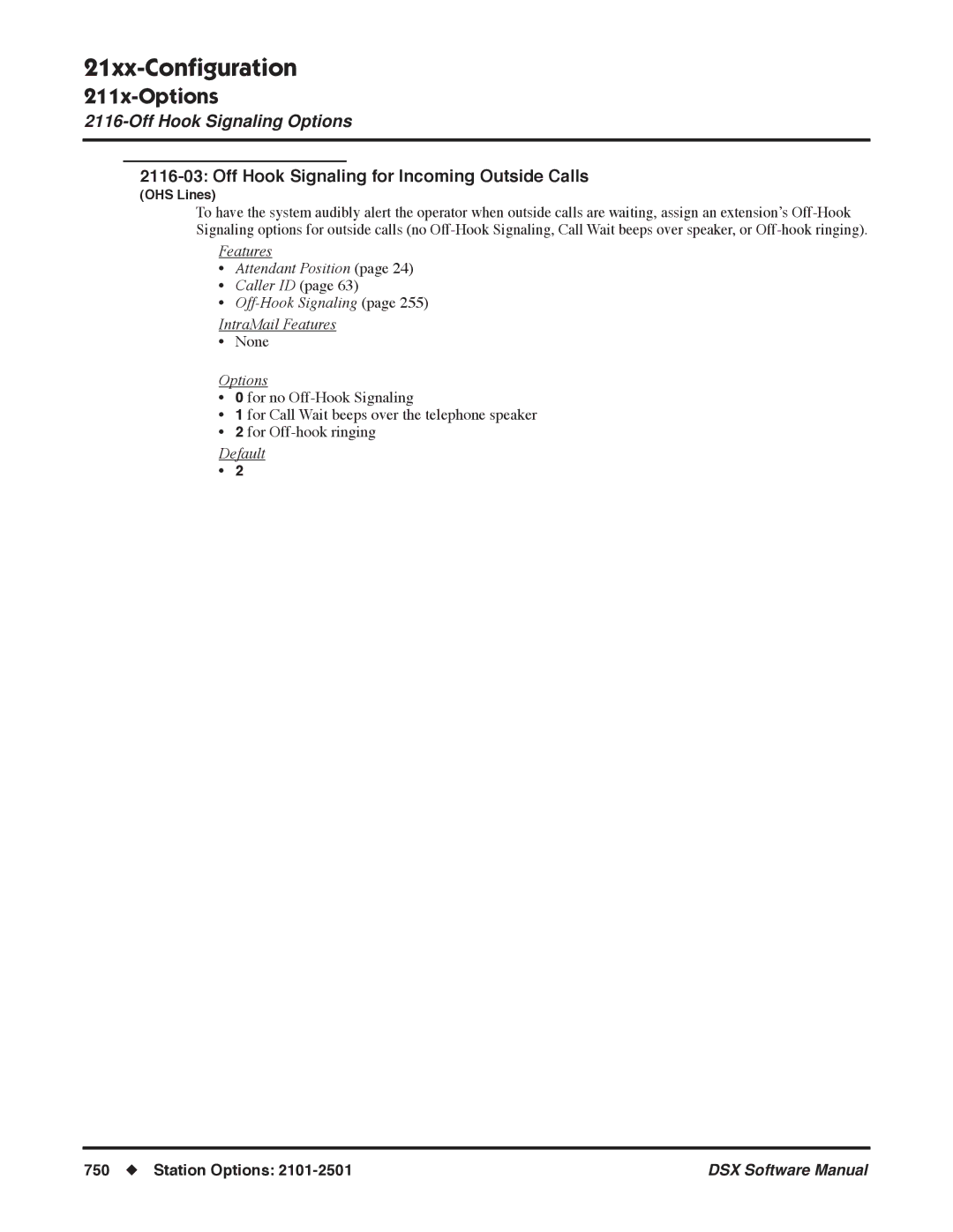 NEC N 1093100, P software manual Off Hook Signaling for Incoming Outside Calls 