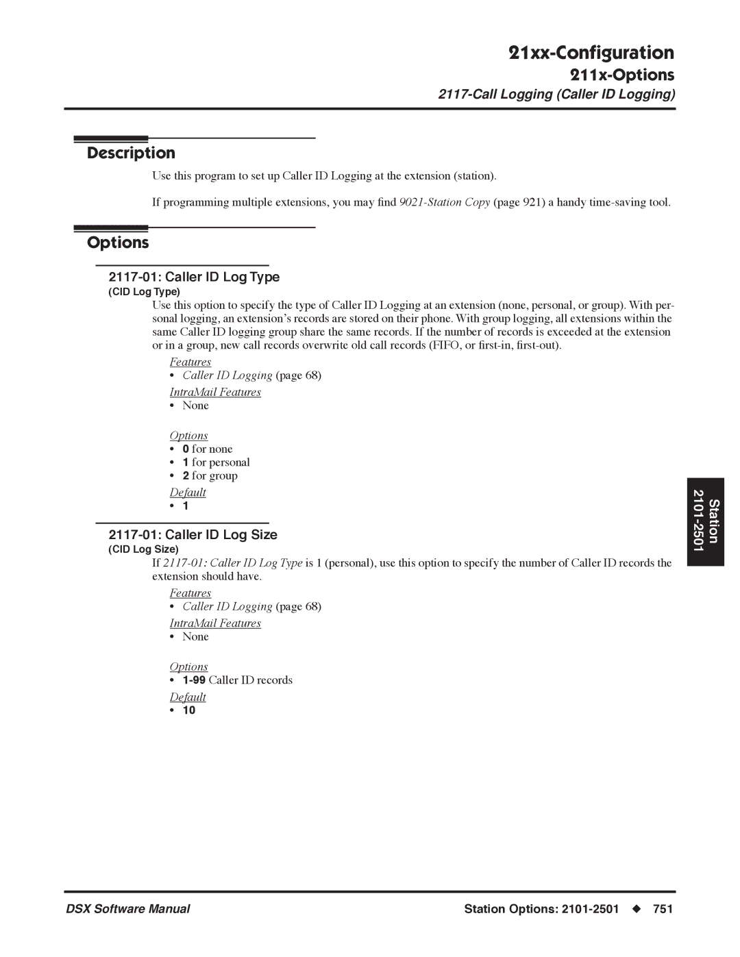 NEC P, N 1093100 software manual Caller ID Log Type, Caller ID Log Size 