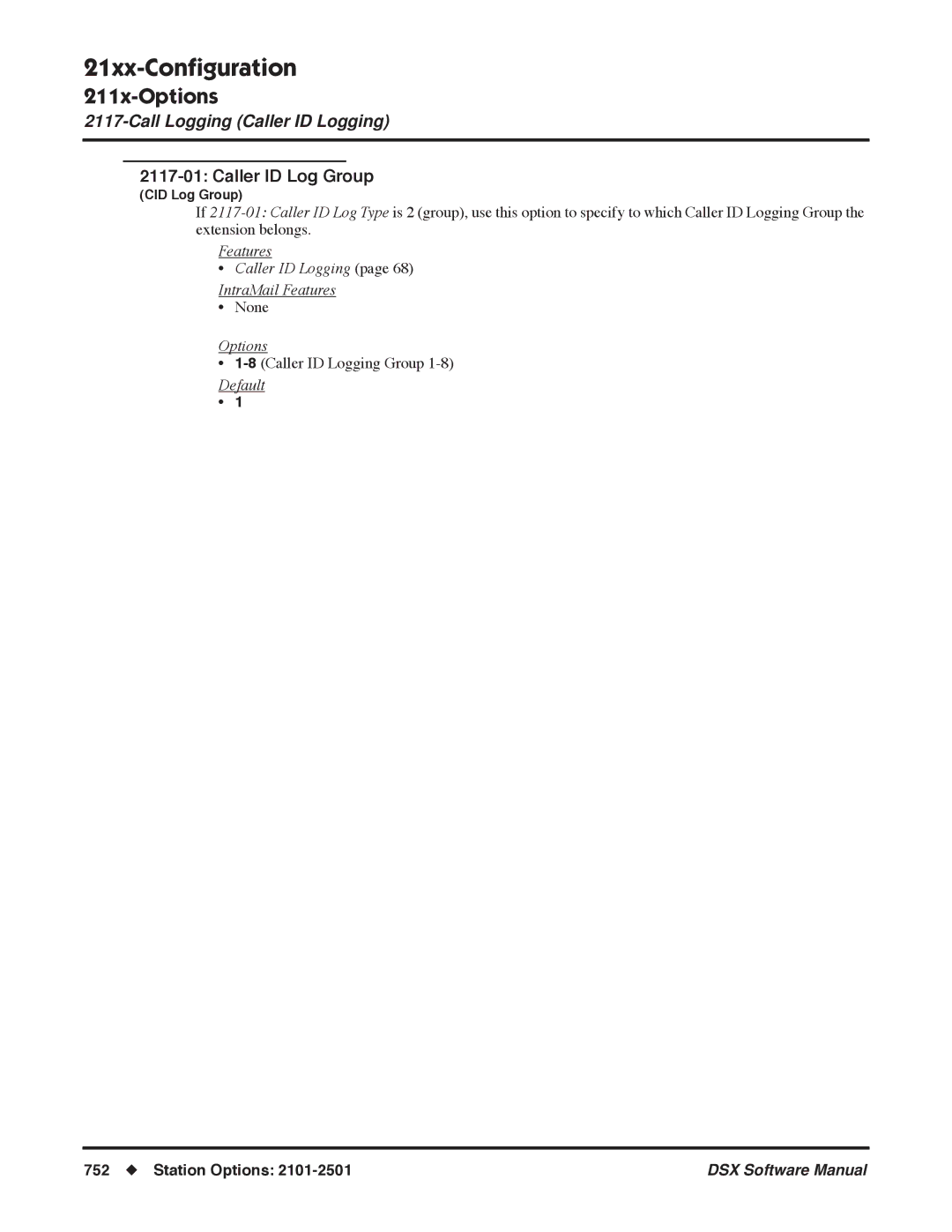 NEC N 1093100, P software manual Caller ID Log Group 