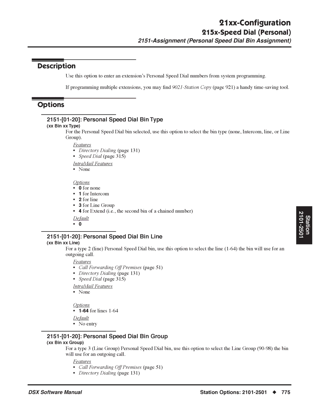 NEC N 1093100 software manual Personal Speed Dial Bin Type, Personal Speed Dial Bin Line, Personal Speed Dial Bin Group 