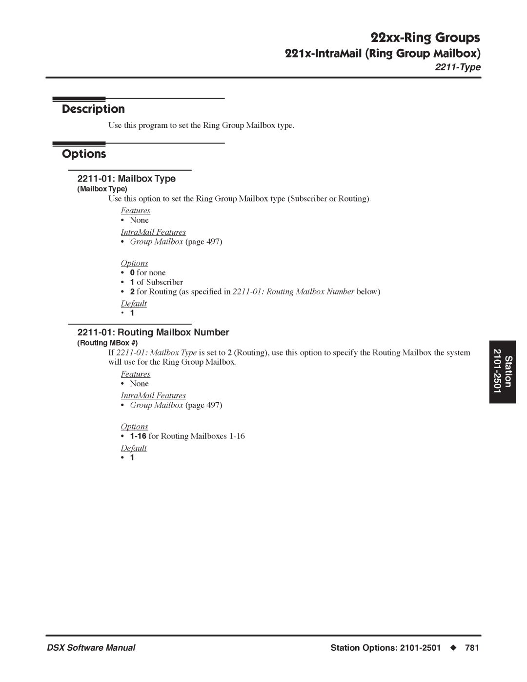 NEC P, N 1093100 software manual Mailbox Type, Routing Mailbox Number, IntraMail Features Group Mailbox Options 