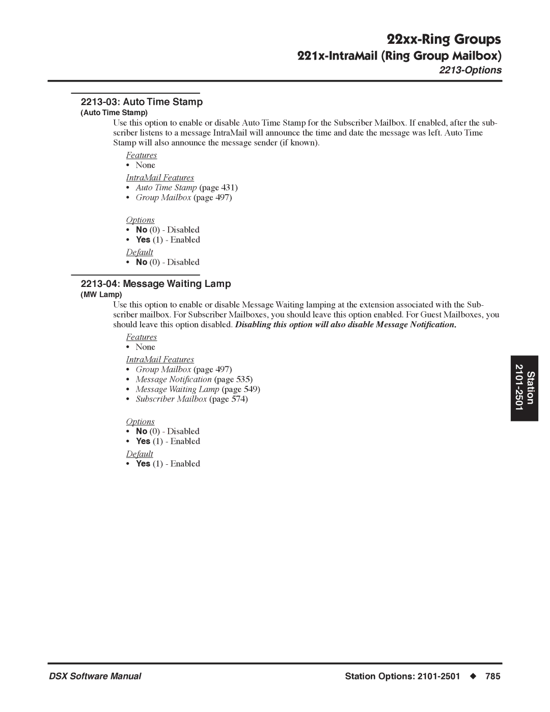 NEC P, N 1093100 software manual IntraMail Features Auto Time Stamp Group Mailbox Options 